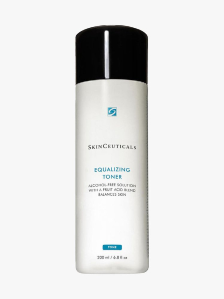 SkinCeuticals Equalizing Toner white bottle with black cap on light gray background