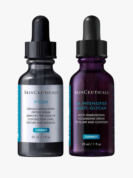 SkinCeuticals Anti-Aging Power Pair two tinctures on gray background
