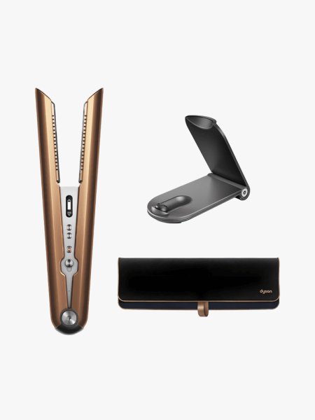 Dyson Corrale Hair Straightener in branded component on a light gray background